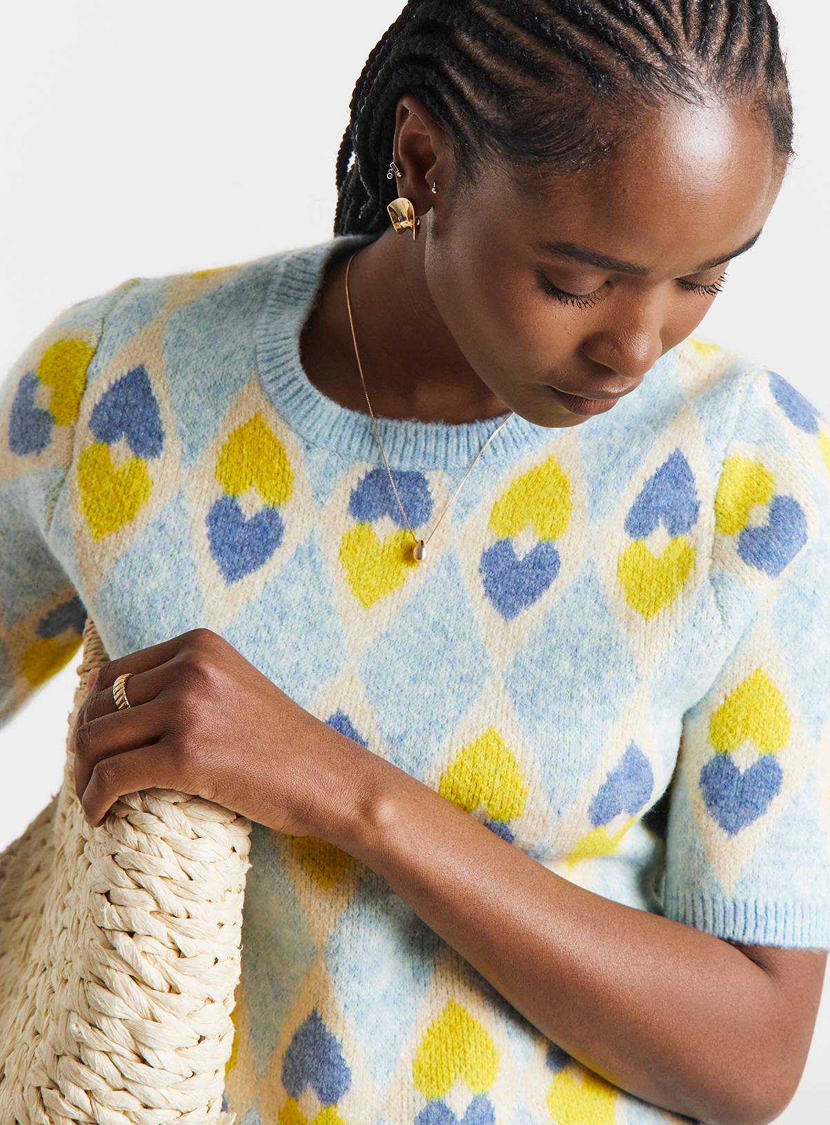SIMPLY BE Heart Jacquard Short Sleeve Jumper 28-30 - Image 4